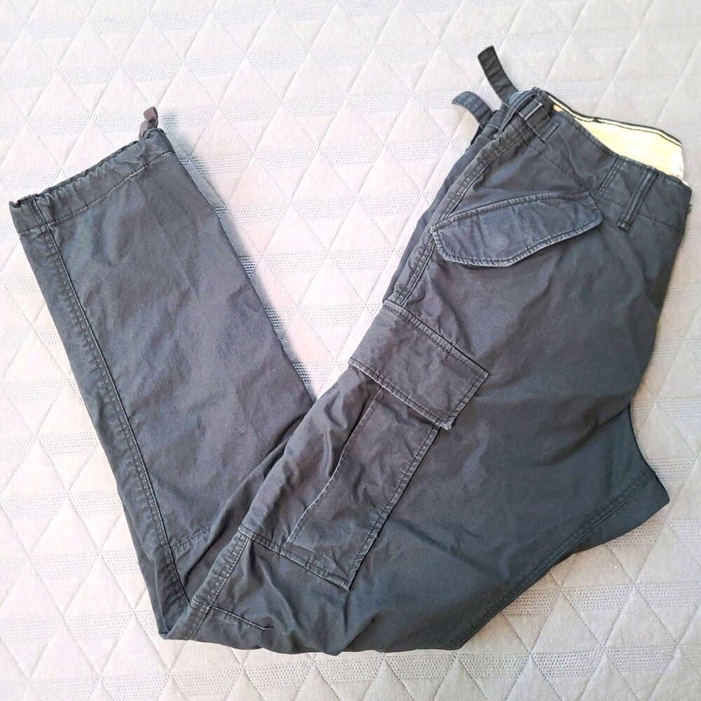 H&M Men's Gray Twill Cotton Cargo Pants Regular Fit Tapered Adjustable Waist 30
